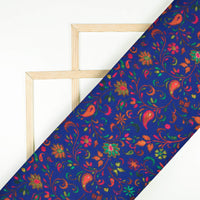 Royal Blue And Persian Red Floral Pattern Digital Print Poly Glazed Cotton Fabric