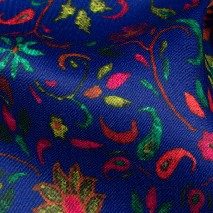Royal Blue And Persian Red Floral Pattern Digital Print Poly Glazed Cotton Fabric