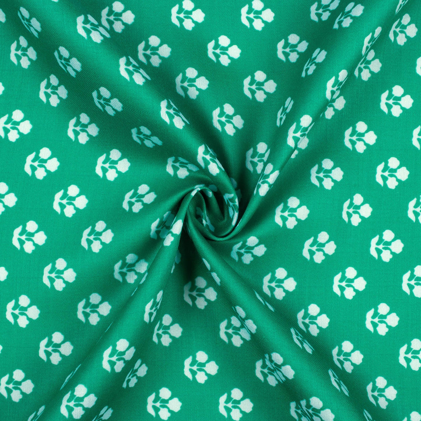 Jade Green And White Booti Pattern Digital Print Poly Glazed Cotton Fabric