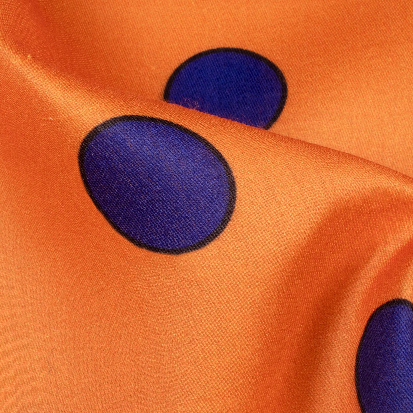 Ochre Orange And Navy Blue Polka Dots Pattern Digital Print Poly Glazed Cotton Fabric