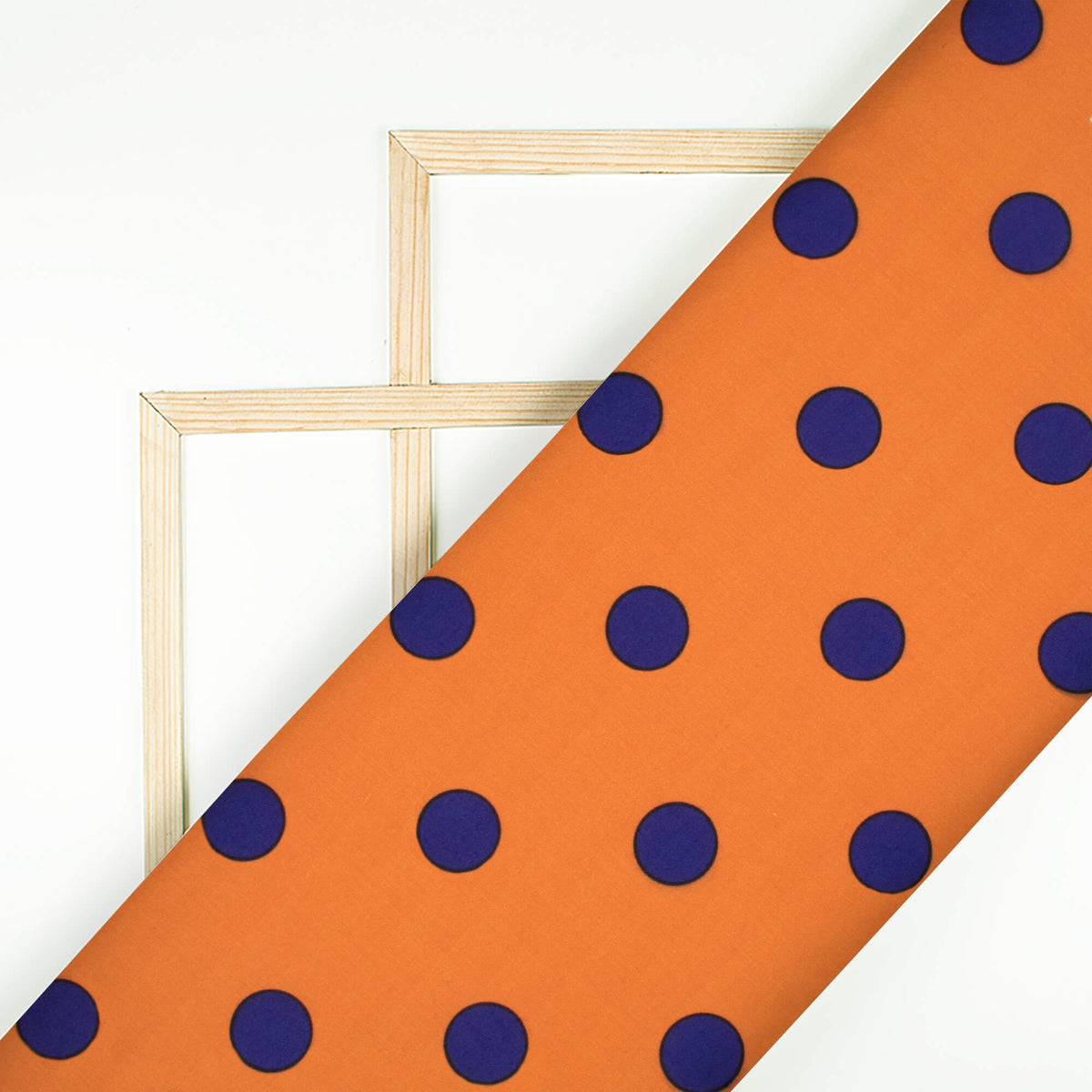 Ochre Orange And Navy Blue Polka Dots Pattern Digital Print Poly Glazed Cotton Fabric