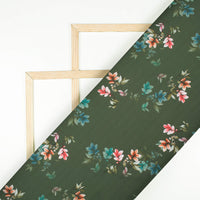 Hunter Green And Pink Floral Pattern Digital Print Poly Glazed Cotton Fabric