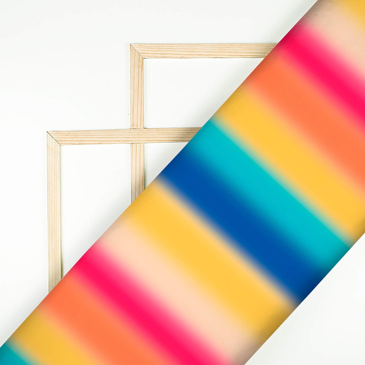 Yellow And Orange Rainbow Pattern Digital Print Crisp Silk Fabric