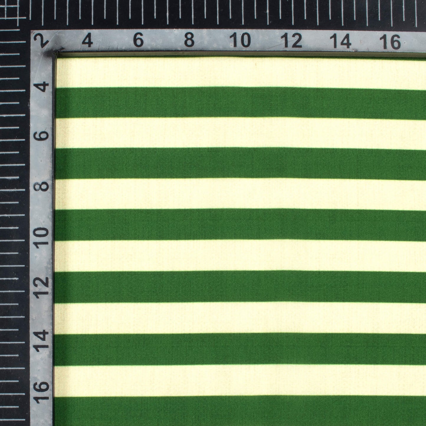 Forest Green And Cream Stripes Pattern Digital Print Crisp Silk Fabric