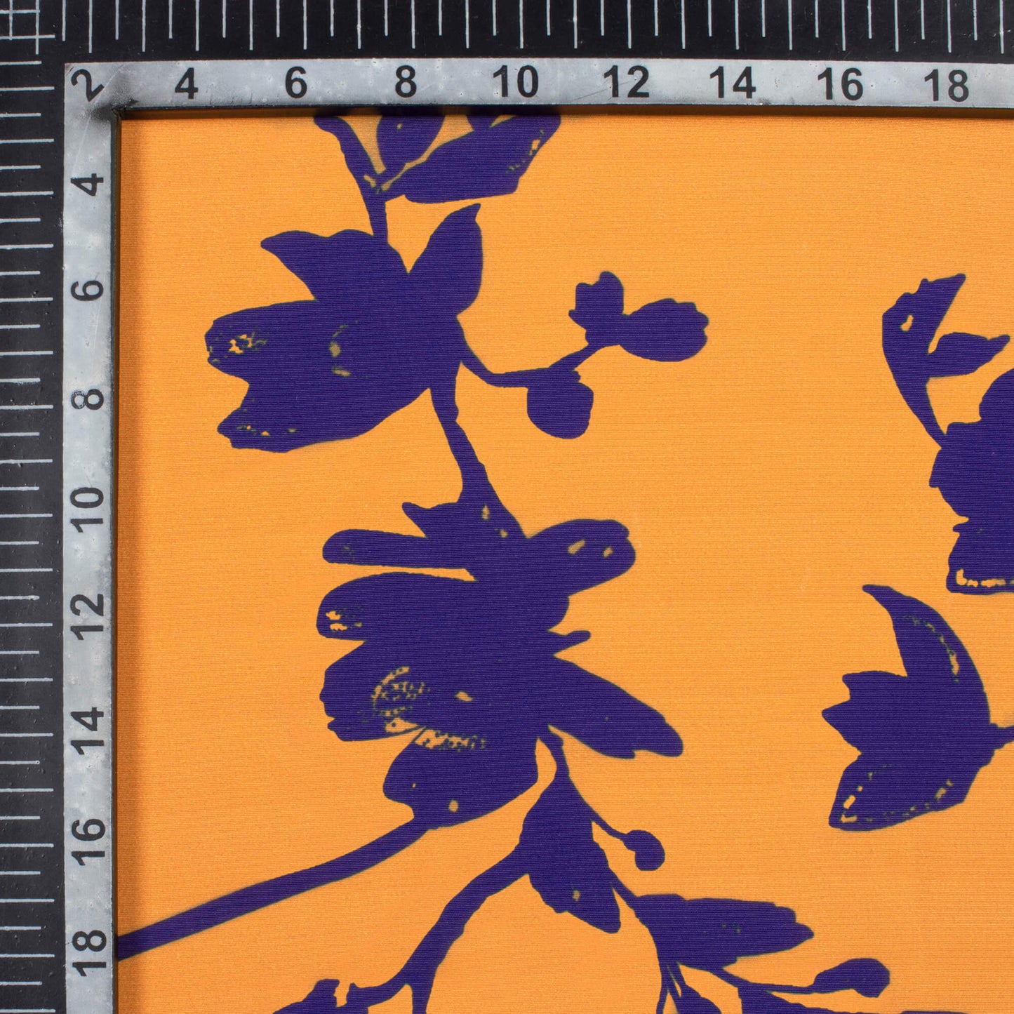 Apricot Orange And Royal Blue Floral Pattern Digital Print Crisp Silk Fabric