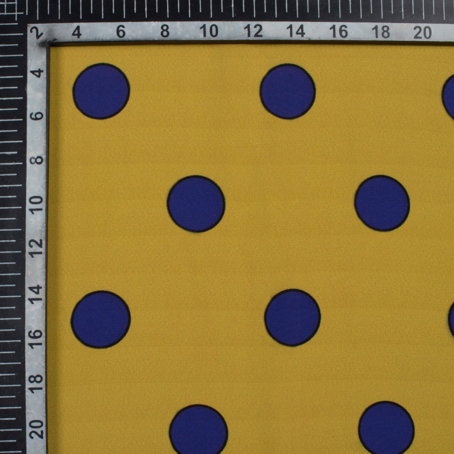 Ochre Yellow And Royal Blue Polka Dots Pattern Digital Print Crisp Silk Fabric
