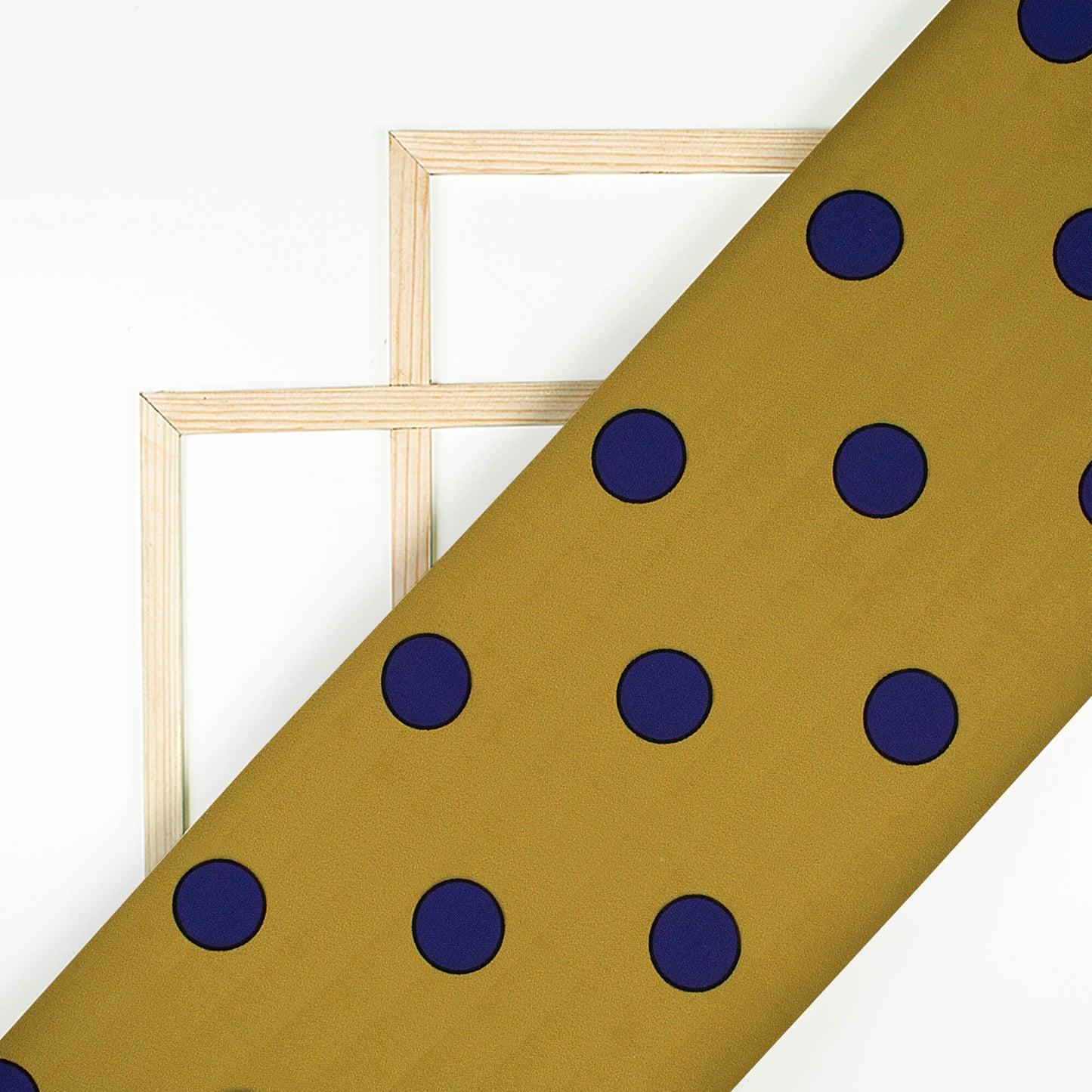 Ochre Yellow And Royal Blue Polka Dots Pattern Digital Print Crisp Silk Fabric