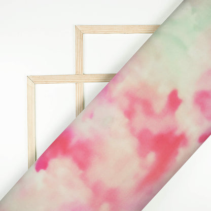 Pink And Green Tye And Dye Pattern Digital Print Poly Micro Crepe Fabric