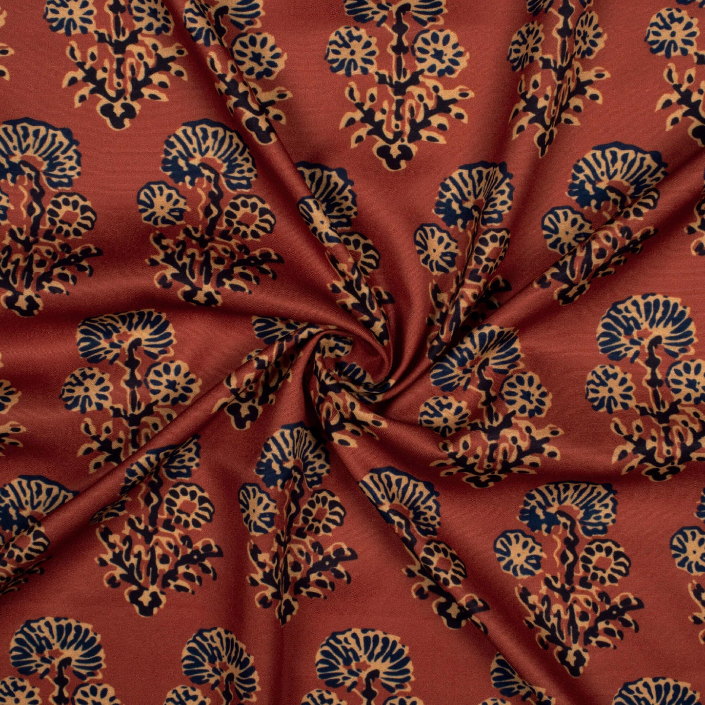 Persian Red And Black Floral Pattern Digital Print Poly Micro Crepe Fabric