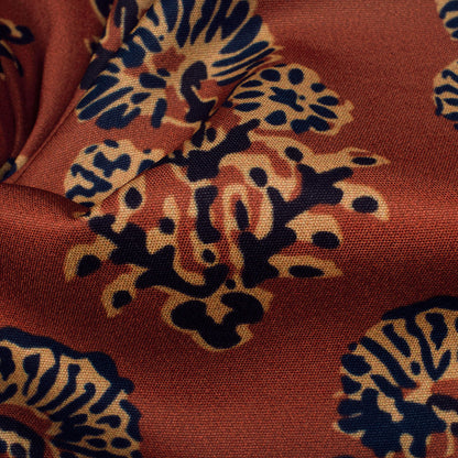 Persian Red And Black Floral Pattern Digital Print Poly Micro Crepe Fabric