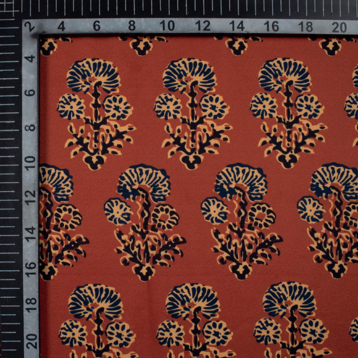Persian Red And Black Floral Pattern Digital Print Poly Micro Crepe Fabric