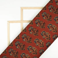Persian Red And Black Floral Pattern Digital Print Poly Micro Crepe Fabric