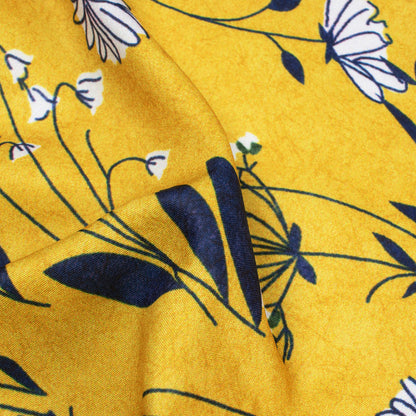 Cyber Yellow And Blue Floral Pattern Digital Print Poly Micro Crepe Fabric