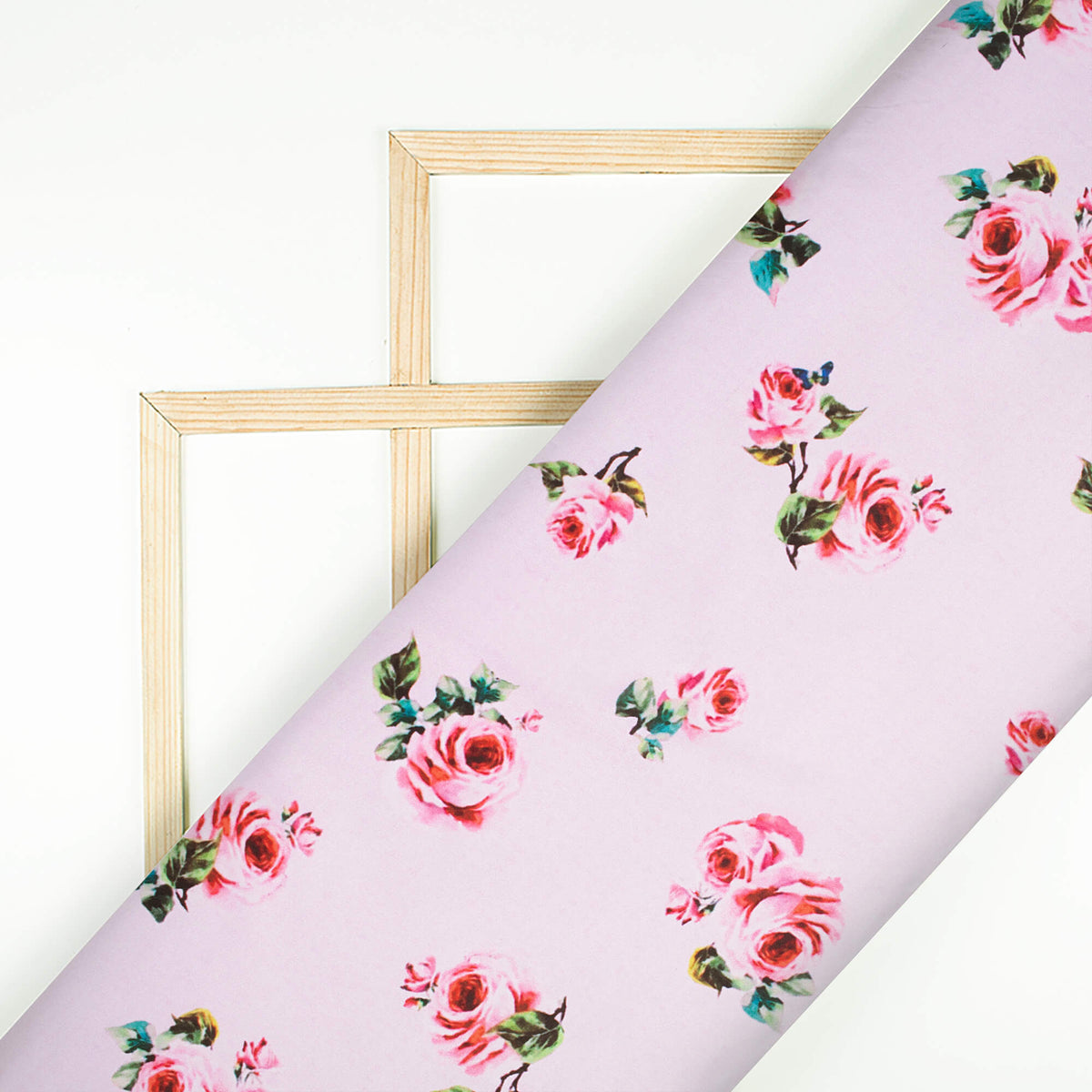 Rose Pink Floral Pattern Digital Print Poly Micro Crepe Fabric