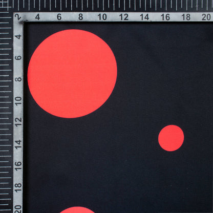 Black And Candy Red Polka Dot Pattern Digital Print Poly Micro Crepe Fabric