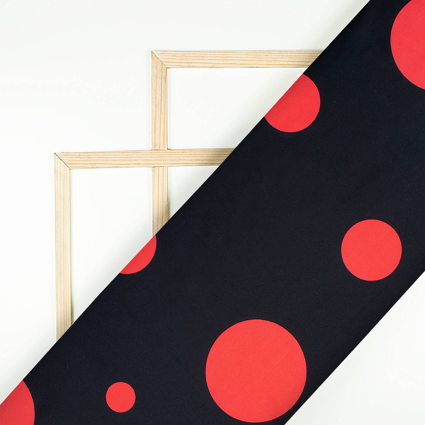 Black And Candy Red Polka Dot Pattern Digital Print Poly Micro Crepe Fabric