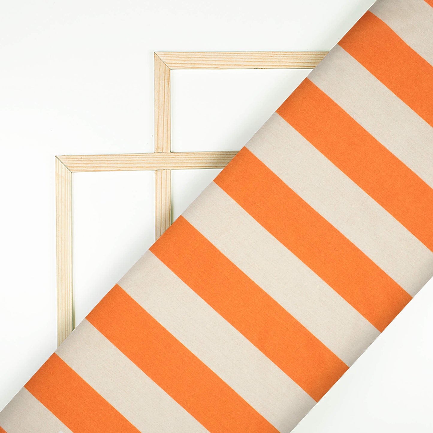 Tiger Orange And Cream Stripes Pattern Digital Print Poly Micro Crepe Fabric