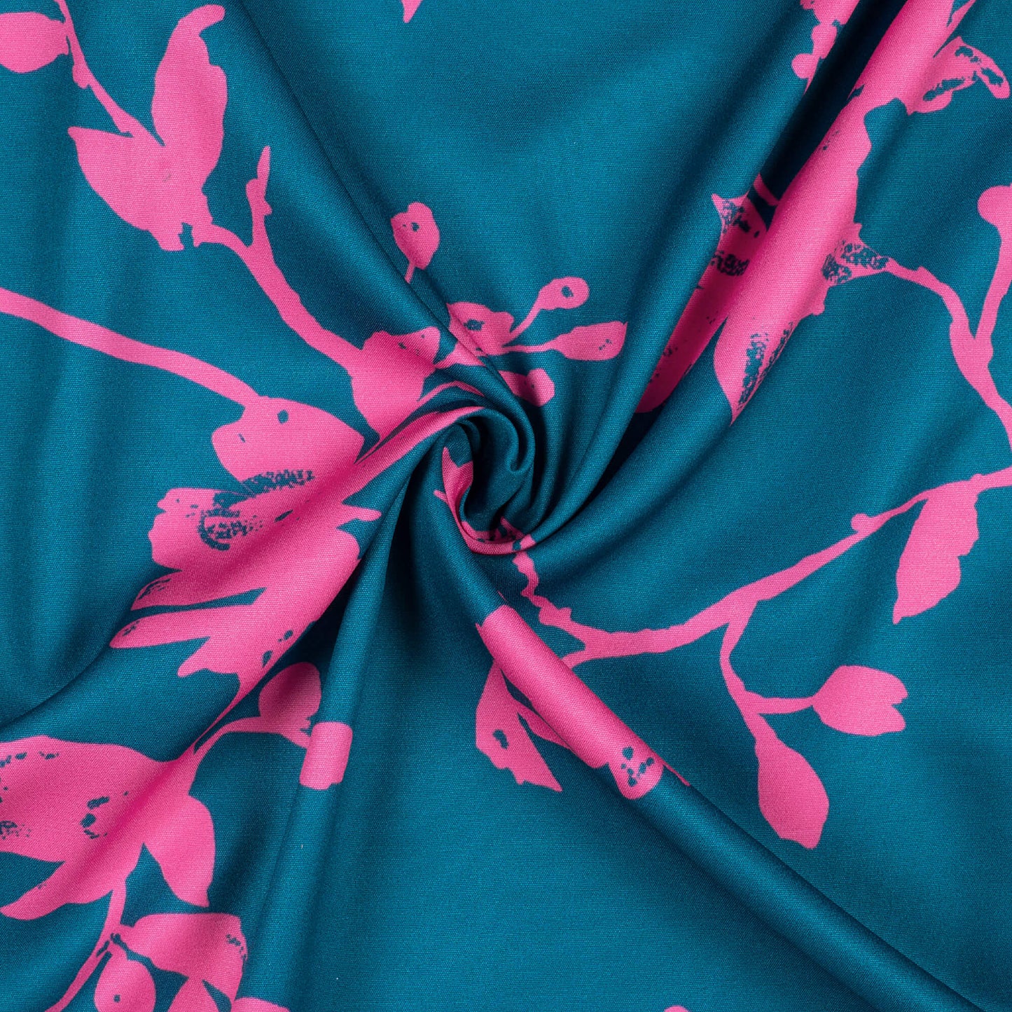 Teal Blue And Hot Pink Floral Pattern Digital Print Poly Micro Crepe Fabric