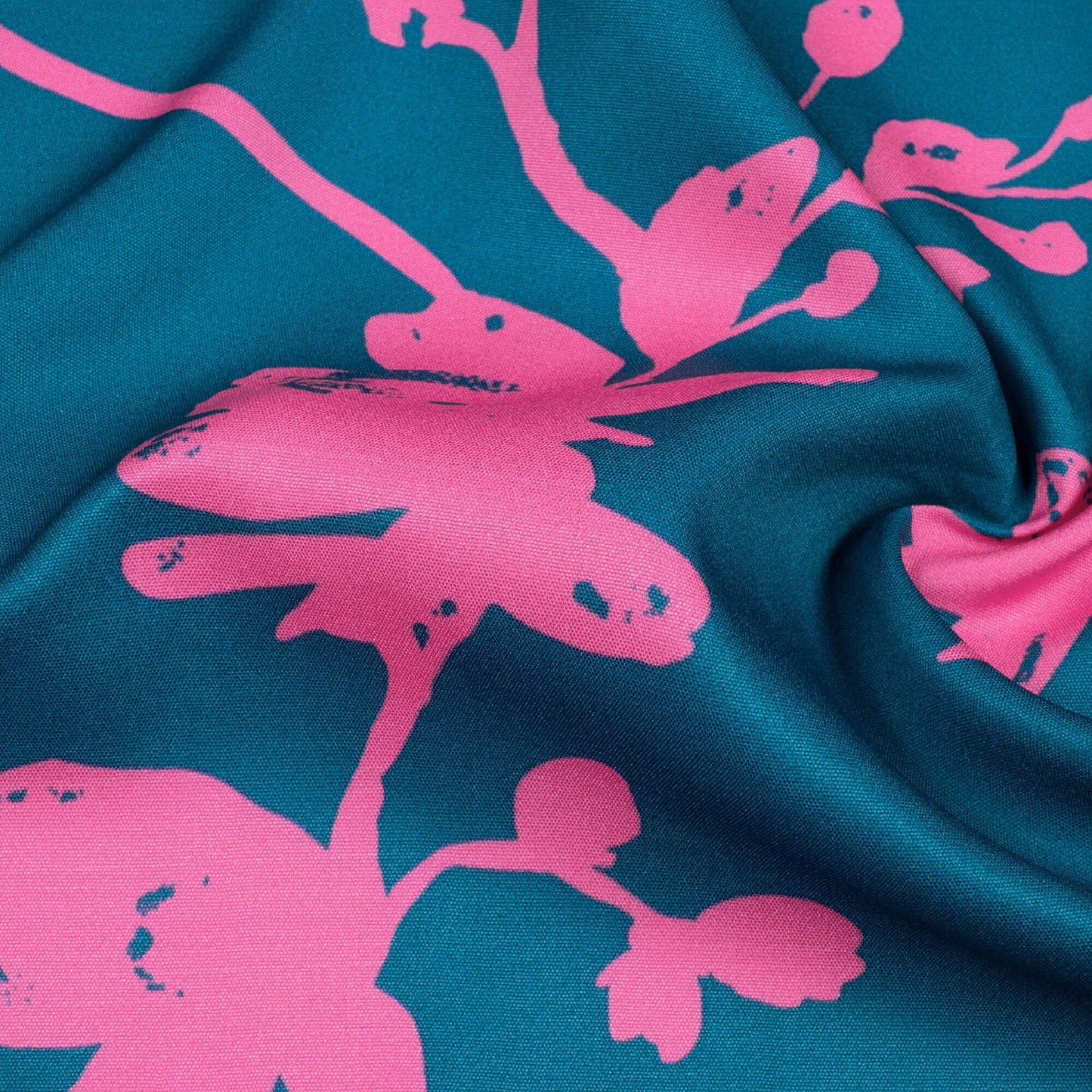 Teal Blue And Hot Pink Floral Pattern Digital Print Poly Micro Crepe Fabric