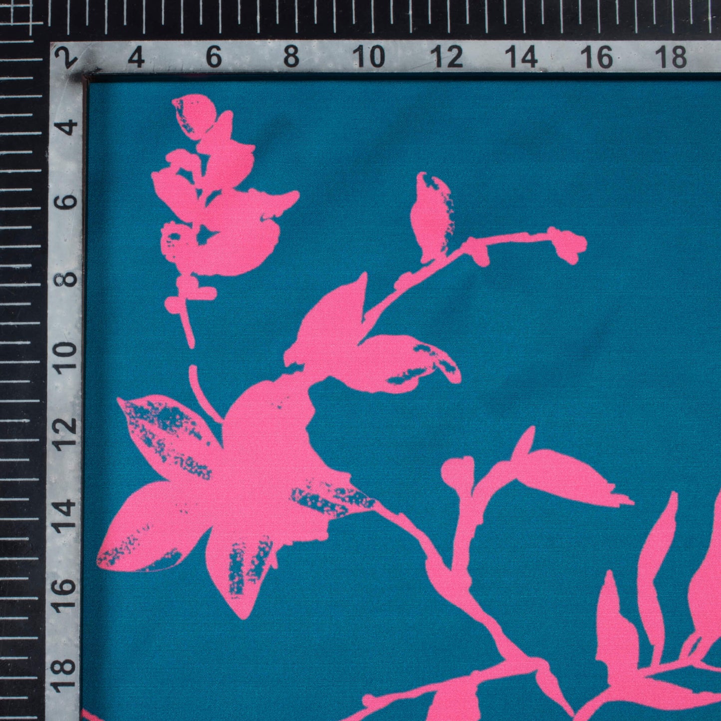 Teal Blue And Hot Pink Floral Pattern Digital Print Poly Micro Crepe Fabric