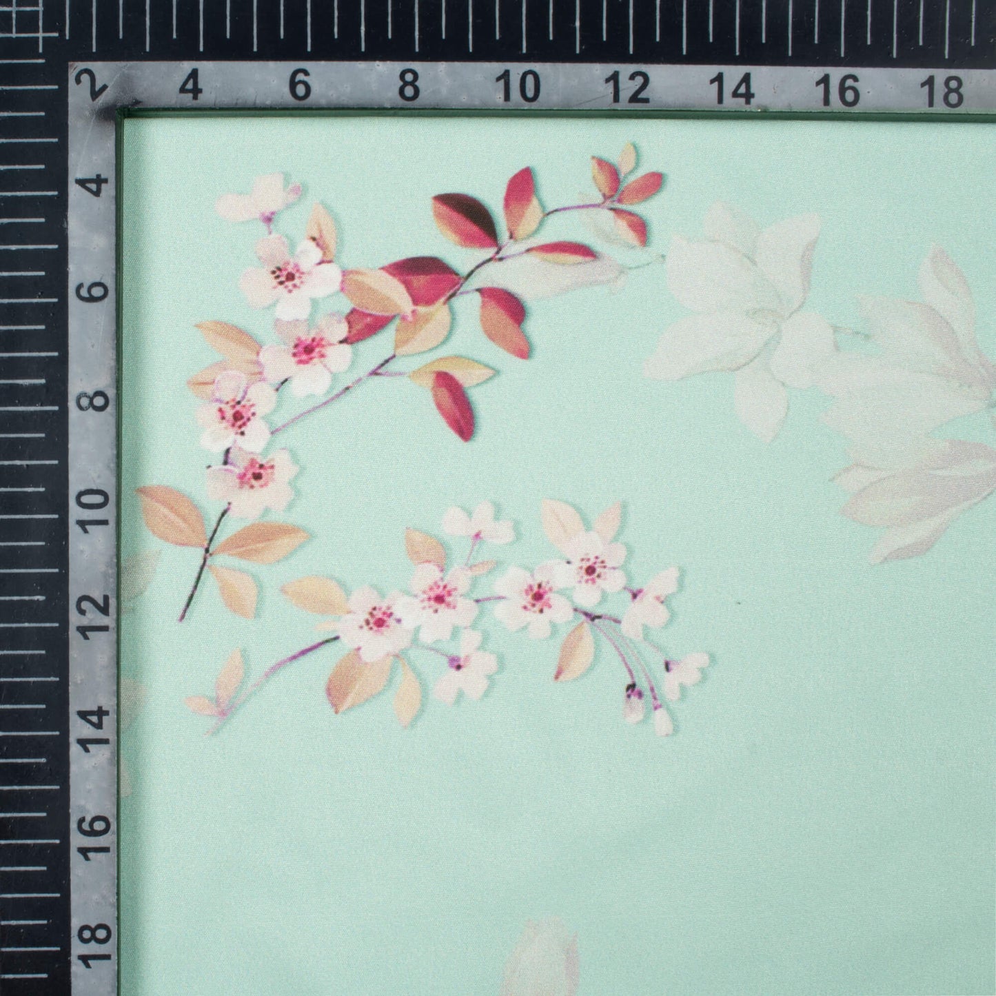 Light Green And Pink Floral Pattern Digital Print Poly Micro Crepe Fabric