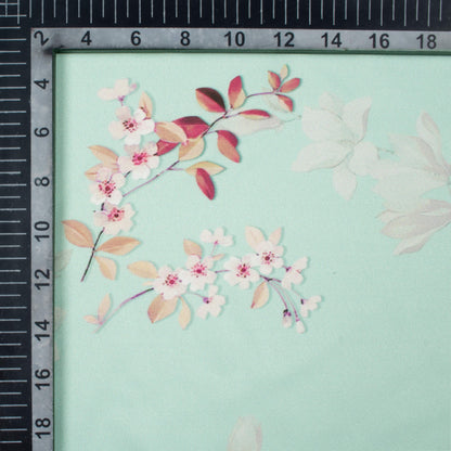 Light Green And Pink Floral Pattern Digital Print Poly Micro Crepe Fabric