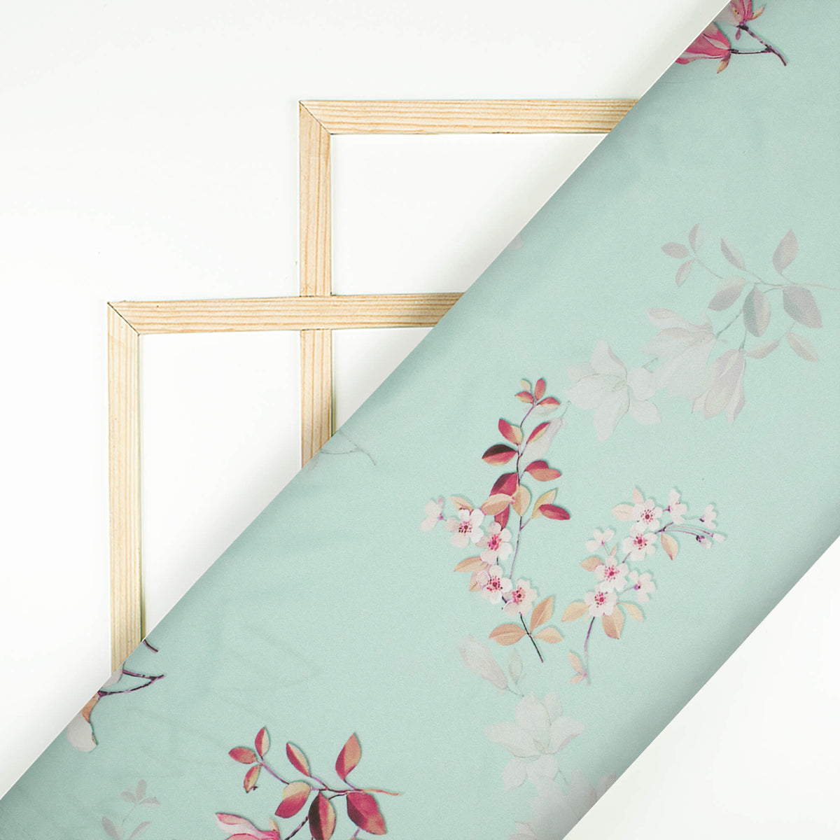 Light Green And Pink Floral Pattern Digital Print Poly Micro Crepe Fabric