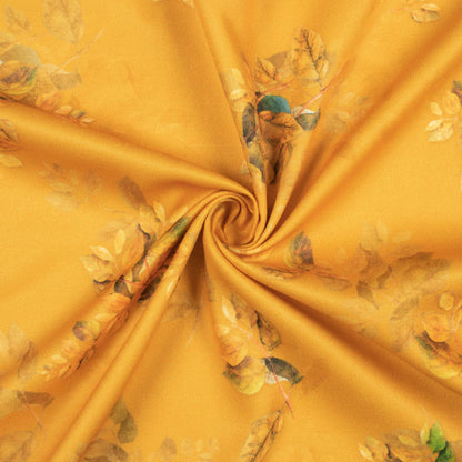 Honey Orange Floral Pattern Digital Print Poly Micro Crepe Fabric