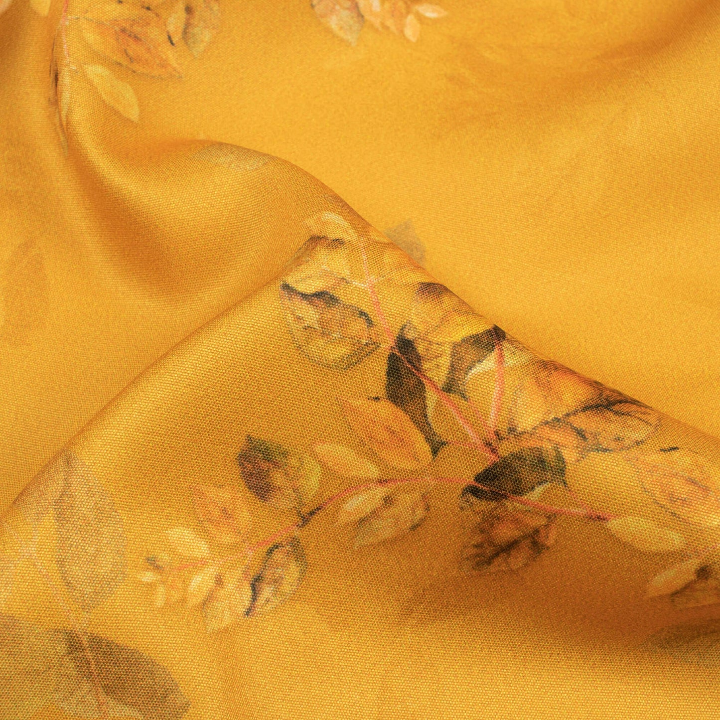 Honey Orange Floral Pattern Digital Print Poly Micro Crepe Fabric