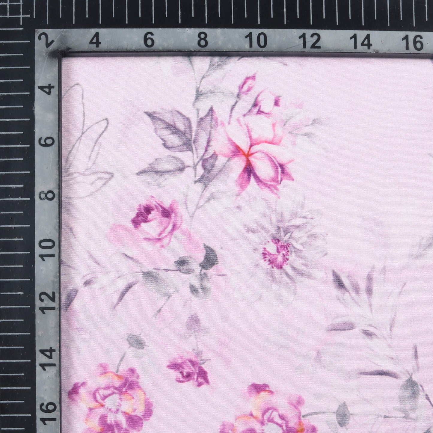 Rose Pink And Off White Floral Pattern Digital Print Poly Micro Crepe Fabric