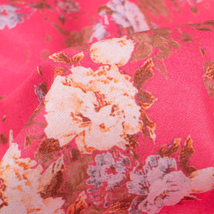 Fandango Pink And Peach Floral Pattern Digital Print Poly Micro Crepe Fabric