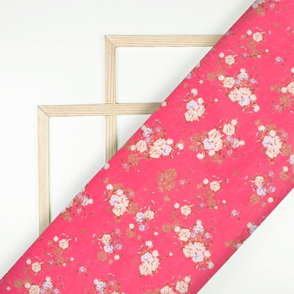Fandango Pink And Peach Floral Pattern Digital Print Poly Micro Crepe Fabric