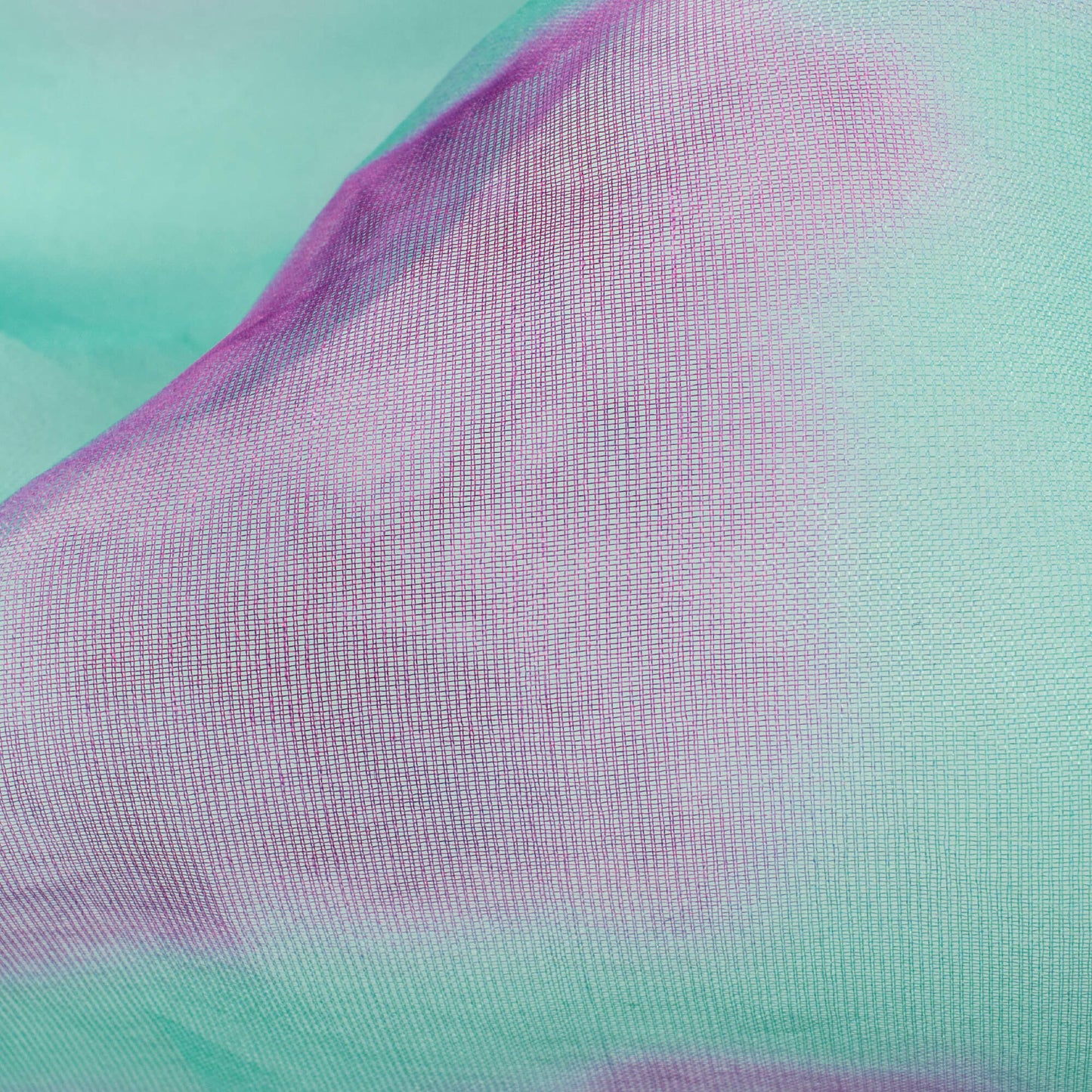 Aquamarine And Pink Tie & Dye Pattern Digital Print Organza Fabric (Width 58 Inches)