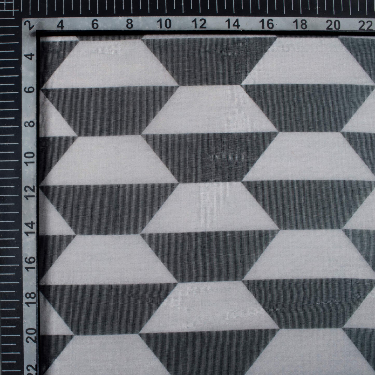 Black And White Geometric Pattern Digital Print Organza Fabric (Width 58 Inches)