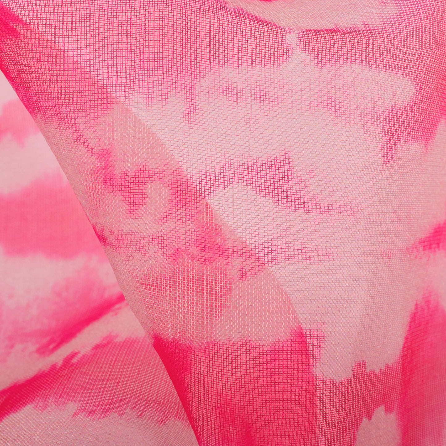 Hot Pink And Beige Shibori Pattern Digital Print Organza Fabric (Width 58 Inches)