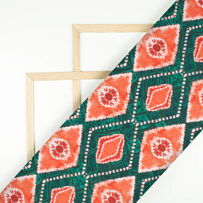 Sacramento Green And Blush Red Geometric Pattern Digital Print Poly Linen Slub Fabric