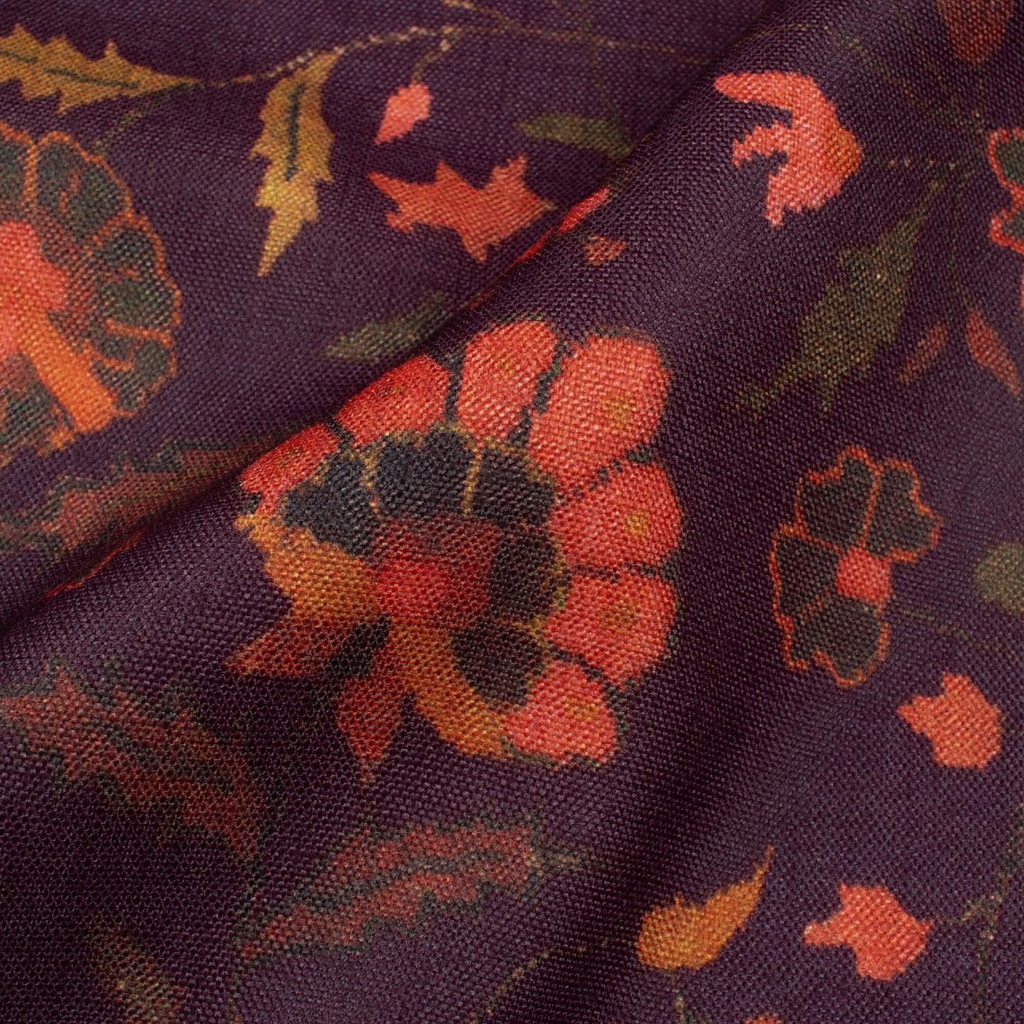 Pecan Brown And Orange Floral Pattern Digital Print Poly Linen Slub Fabric