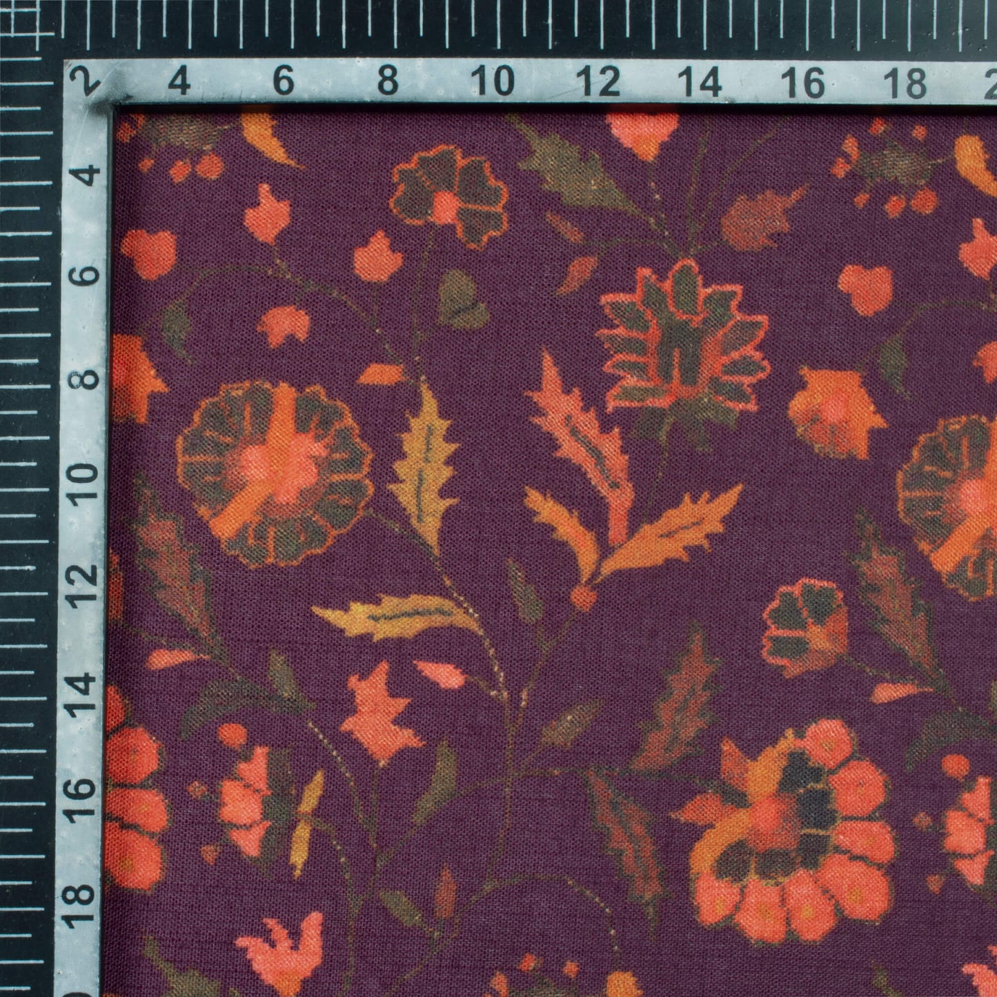 Pecan Brown And Orange Floral Pattern Digital Print Poly Linen Slub Fabric