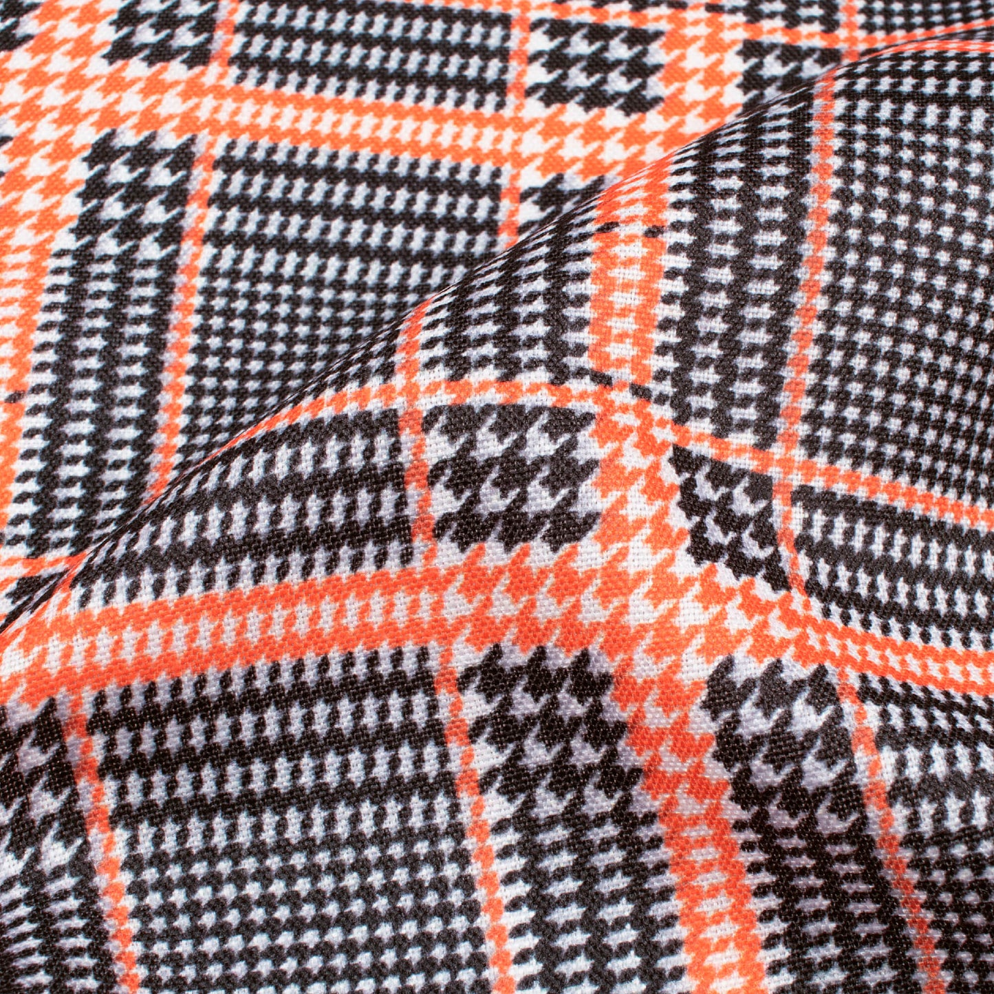 Black And Orange Checks Pattern Digital Print Poly Linen Slub Fabric