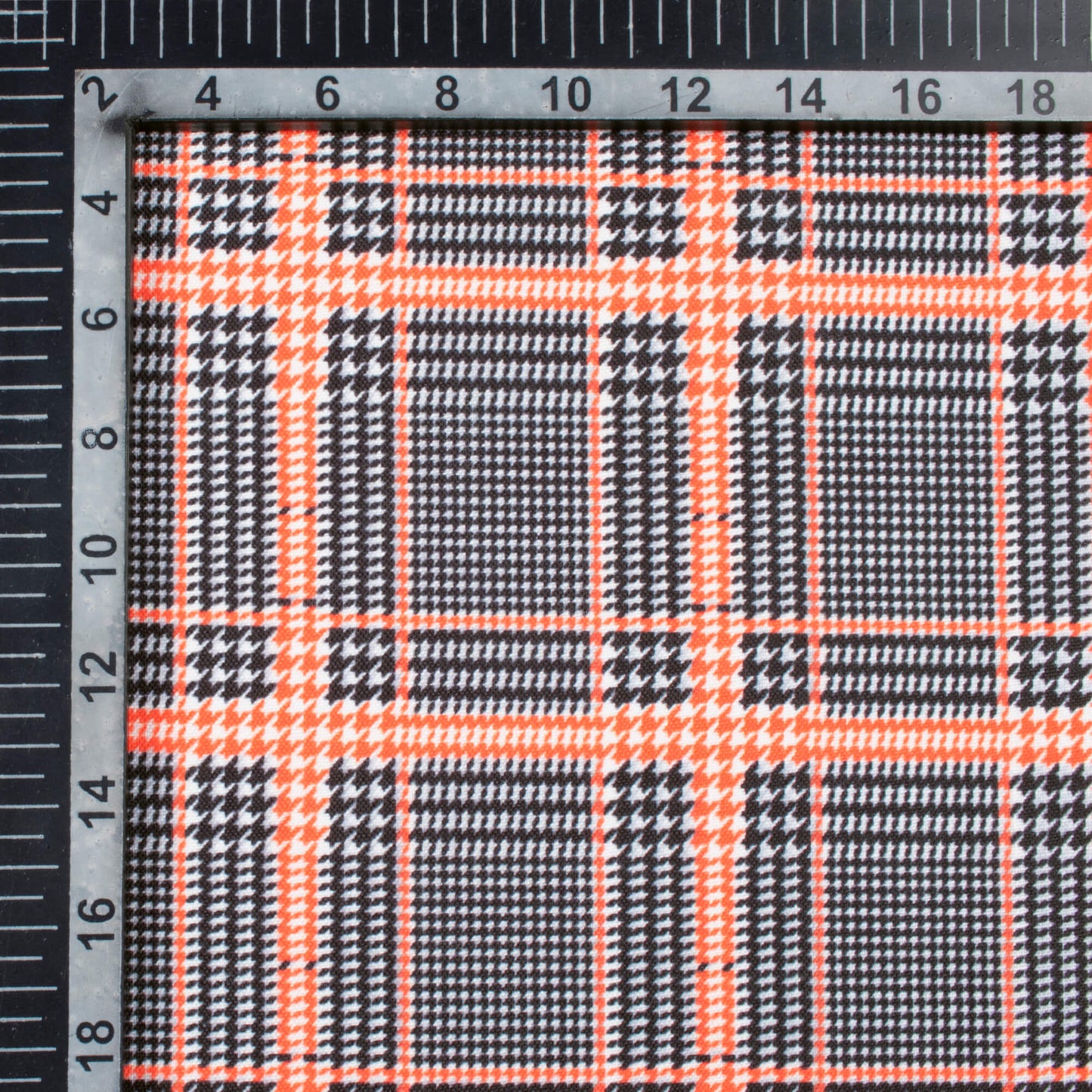 Black And Orange Checks Pattern Digital Print Poly Linen Slub Fabric