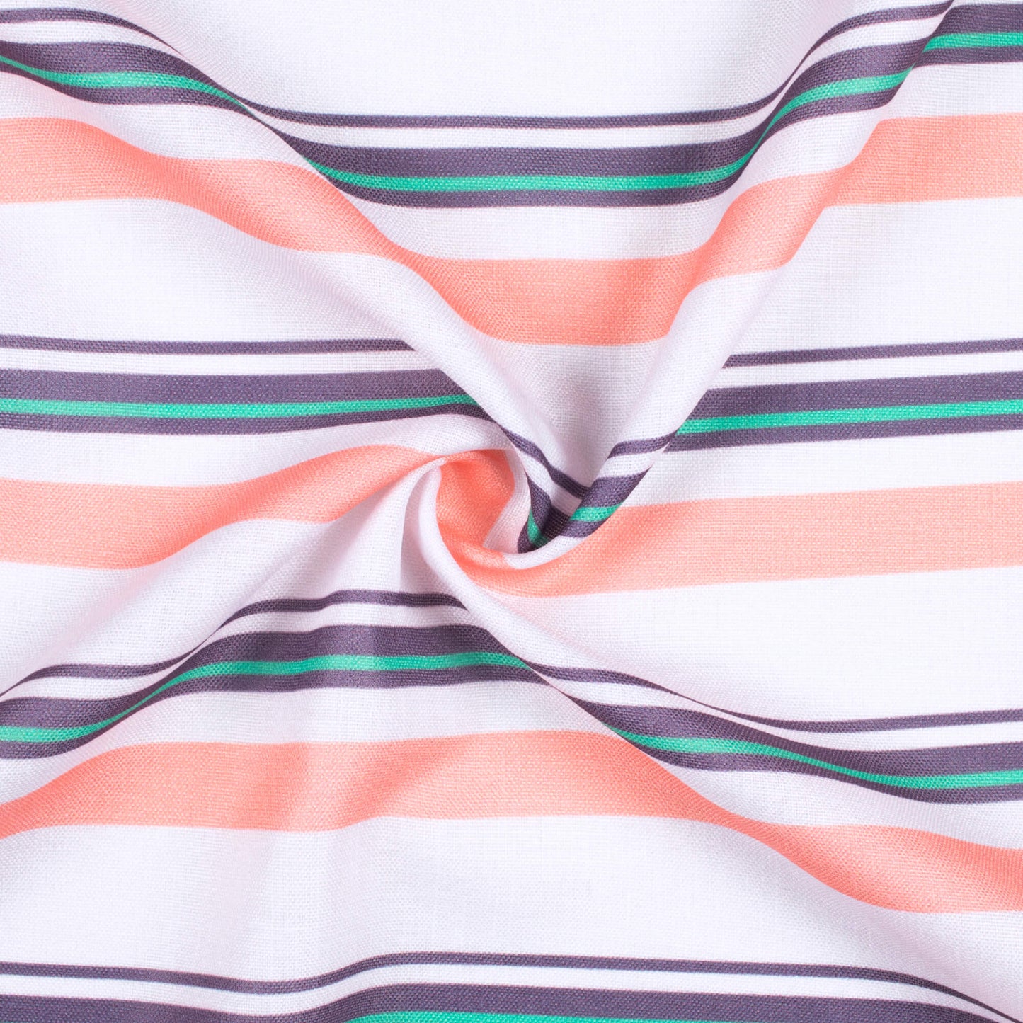 White And Salmon Pink Stripes Pattern Digital Print Poly Linen Slub Fabric