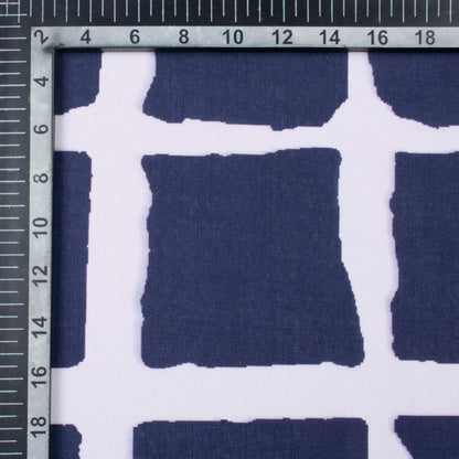 Space Blue And White Abstract Pattern Digital Print Poly Linen Slub Fabric