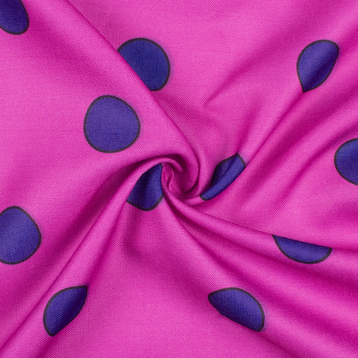 Fuchsia Pink And Navy Blue Polka Dots Pattern Digital Print Poly Linen Slub Fabric