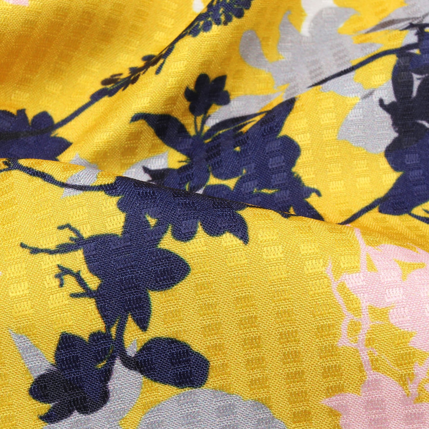 Corn Yellow And Navy Blue Floral Pattern Digital Print Sherwani Fabric (Width 58 Inches)