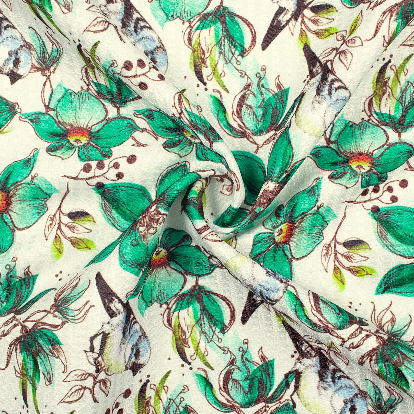 Jade Green And Cream Floral Pattern Digital Print Sherwani Fabric (Width 58 Inches)