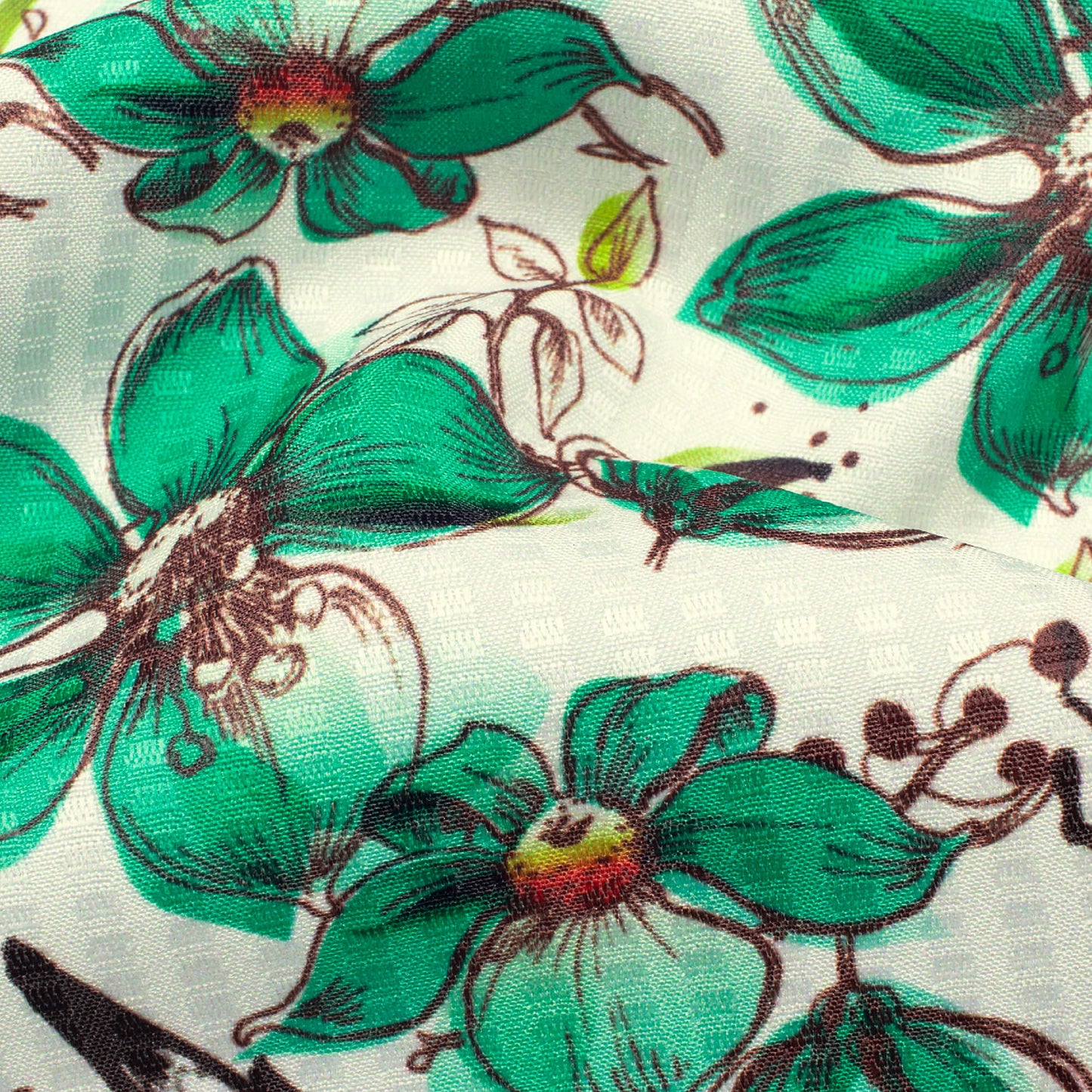 Jade Green And Cream Floral Pattern Digital Print Sherwani Fabric (Width 58 Inches)