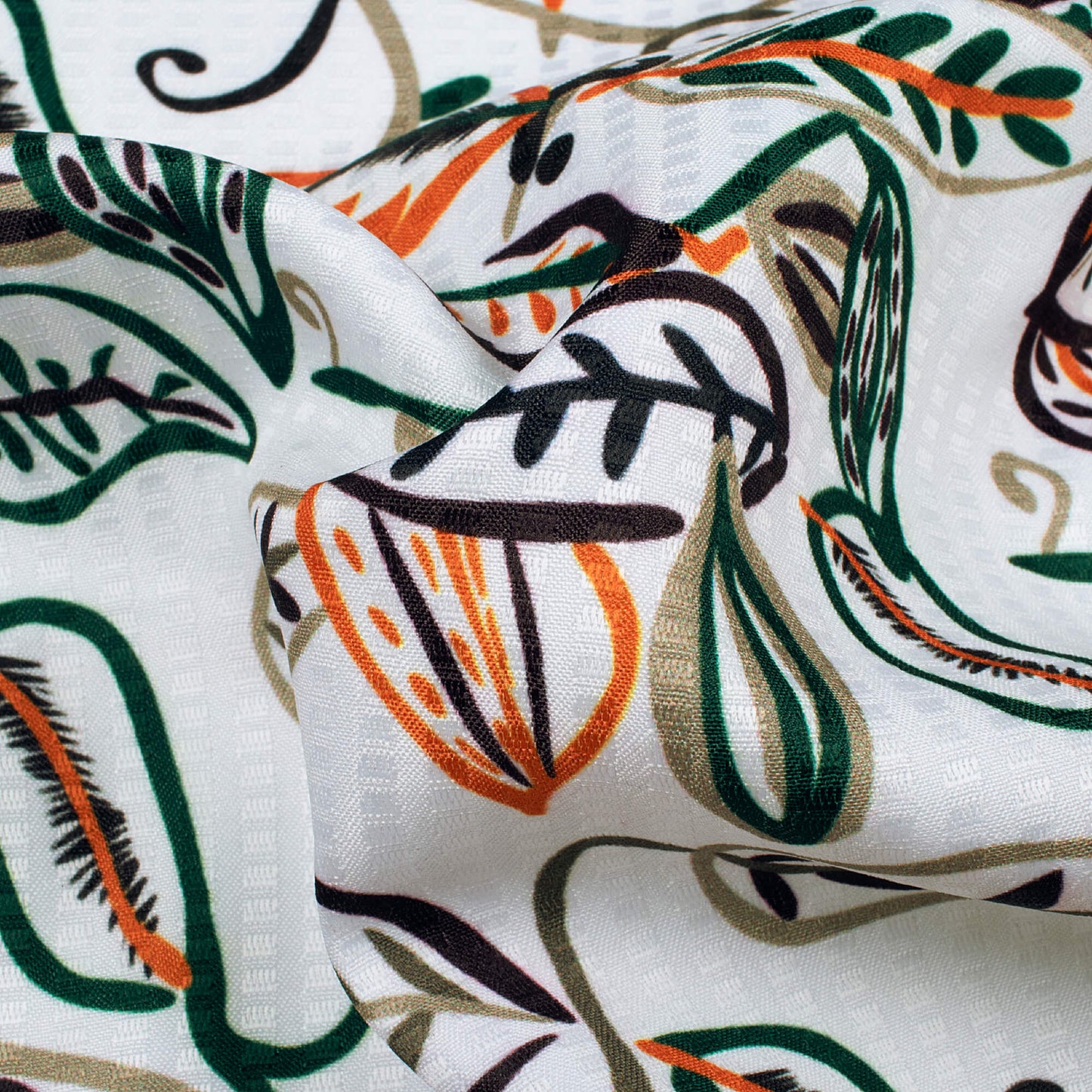 Premium White And Green Leaf Pattern Digital Print Sherwani Fabric (Width 58 Inches)