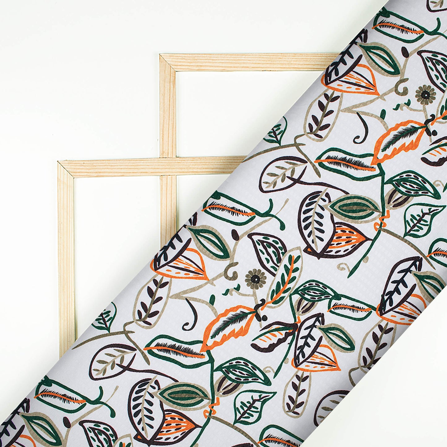 Premium White And Green Leaf Pattern Digital Print Sherwani Fabric (Width 58 Inches)
