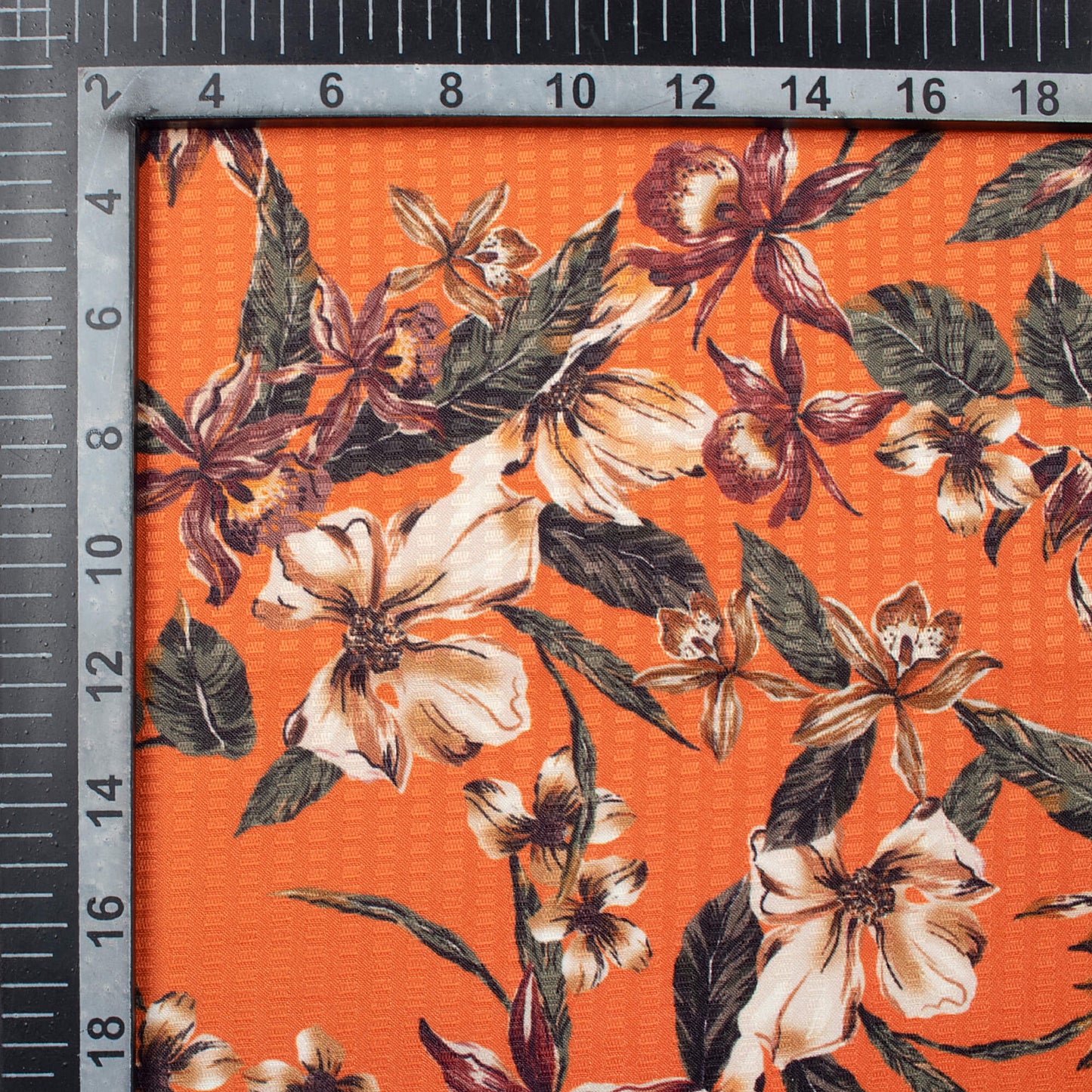 Squash Orange And Green Floral Pattern Digital Print Sherwani Fabric (Width 58 Inches)