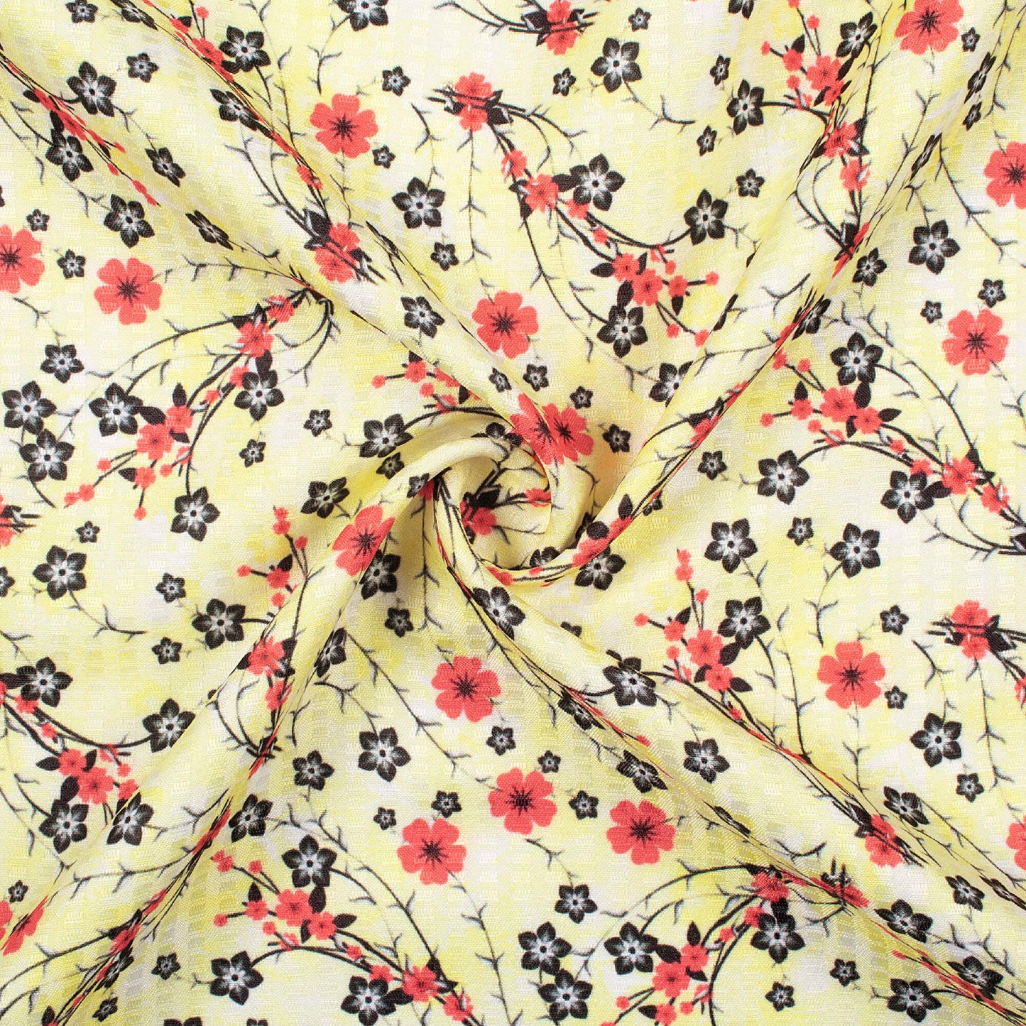 Pale Yellow And Candy Red Floral Pattern Digital Print Sherwani Fabric (Width 58 Inches)